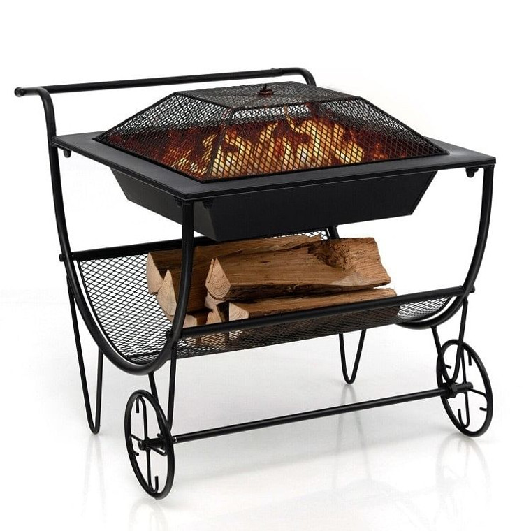 Portable Outdoor Wheeled Log Storage Rack and Wood Burning Fire Pit Q280-OLSR1093