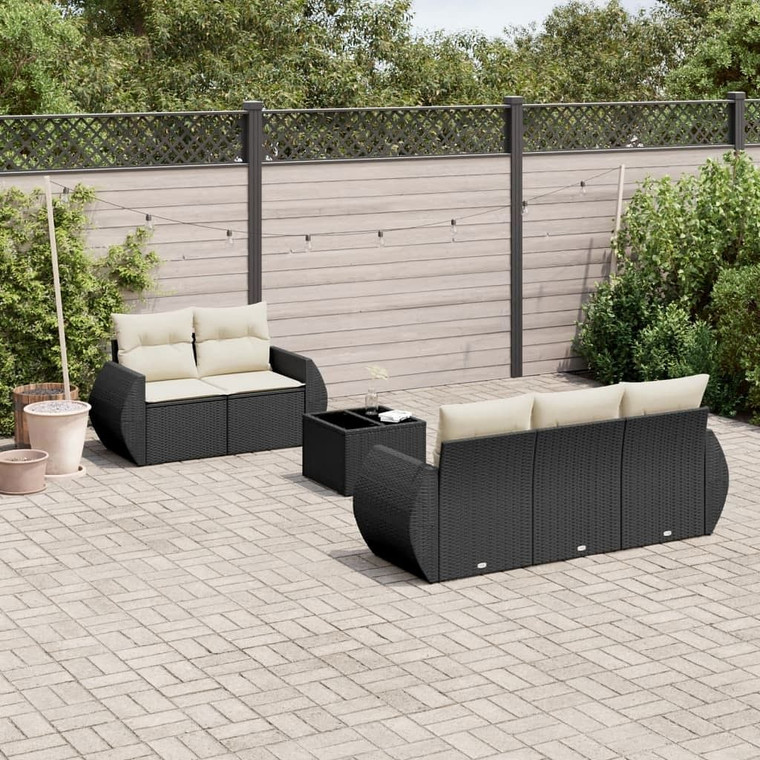 Garden Sofa Set Black PE rattan, powder-coated steel, tempered glass A949-3253433