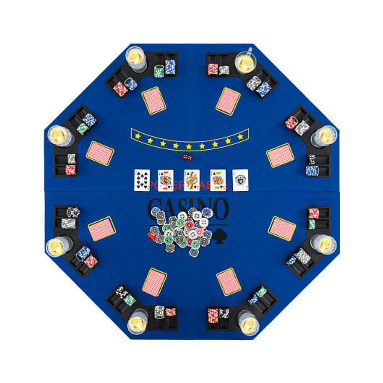8-Player Foldable Poker Table Top with Carrying Bag-Blue B593-UY10155