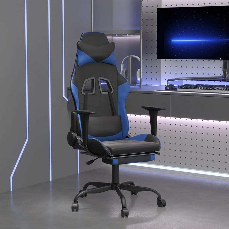 Massage Gaming Chair with Footrest Black&Blue Faux Leather A949-345411