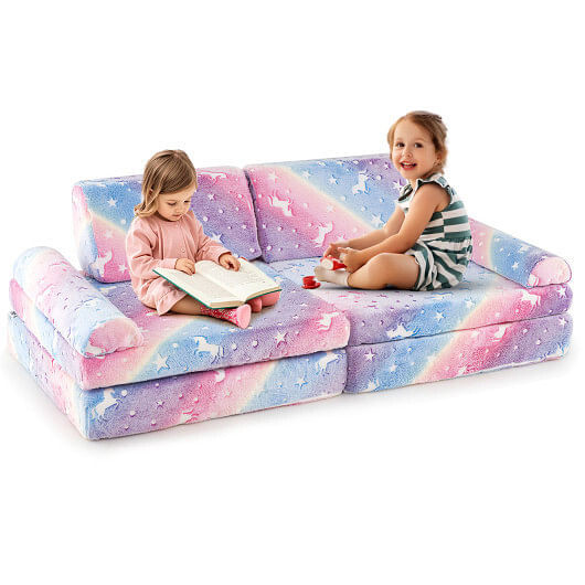 8 Pieces Modular Kids Play Couch Glow in the Dark Toddler Sectional Sofa-Multicolor - Color: Multic D681-HV10579CL