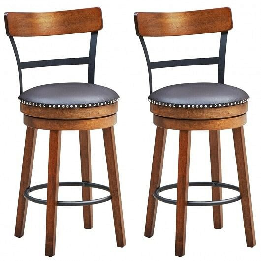 Set of 2 25.5 Inch Swivel Counter Height Bar Stool - Color: Brown - Size: 25.5 inches D681-HW65296