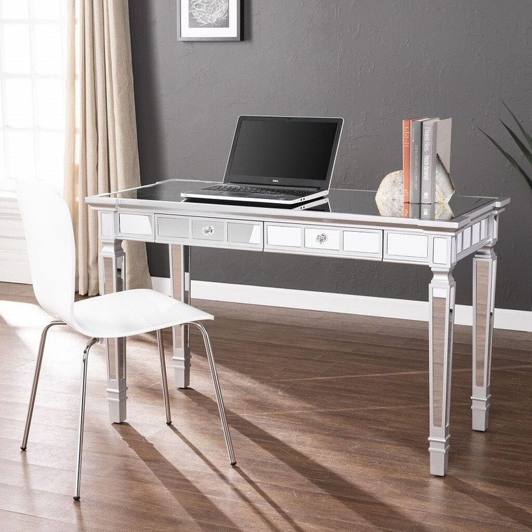 47" Silver Mirrored Writing Desk With Two Drawers N270-402053