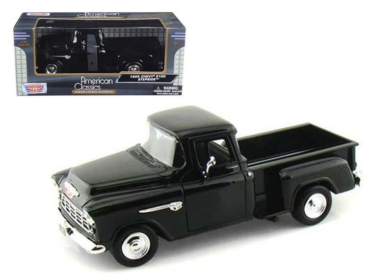 1955 Chevrolet 5100 Stepside Pickup Truck Black 1/24 Diecast Car Model by Motormax F977-73236bk