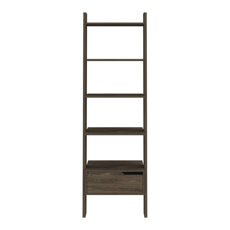 70" Brown Five Tier Ladder Bookcase with A Drawer N270-478393