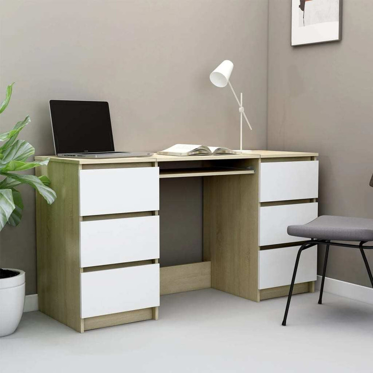  Writing Desk White and Sonoma Oak Engineered Wood Writing Desk A949-800815