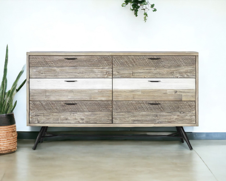63" Natural and Ivory Solid Wood Six Drawer Double Dresser N270-518617