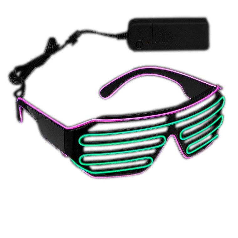 Ultra Electro Luminescent Sunglasses Pink and Green for Mardi Gras A706-UELSNGLS-PG