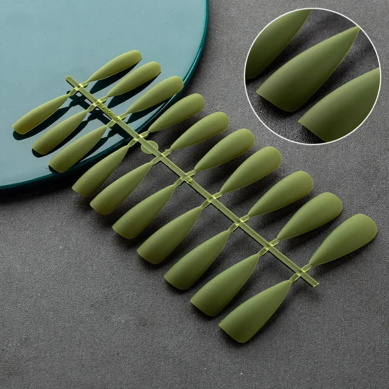 Color: Ivory - Matte False Nails 24PCS  Head Frosted Press Glue on Fake Nail Tips Ballet Detachable F640-12000033322767949