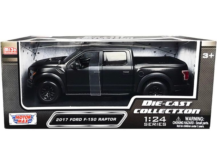 2017 Ford F-150 Raptor Pickup Truck with Sunroof Matt Black "Die-Cast Collection" Series 1/24 Dieca F977-79344mtbk