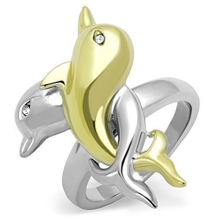 TK1698 - Two-Tone IP Gold (Ion Plating) Stainless Steel Ring with Top Grade Crystal  in Clear A874-TK1698