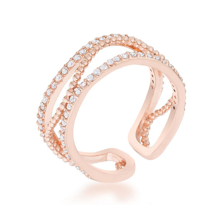 Marina 0.5ct CZ Rose Gold Abstract Cuff Ring R599-R08491A-C01