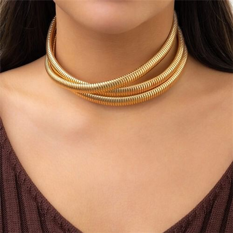 Simple Design Wholesale Fashion Three Layers Alloy Chocker Necklace - Golden A392-fane7534