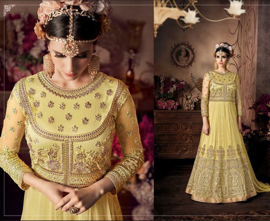 Yellow Colored Heavy Net Salwar Suit