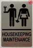 Sign HOUSEKEEPING MAINTENANCE  Raised letters , Raised Image & Grade 2 Braille - Includes Red Adhesive pad for Easy Installation