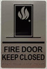 Signage FIRE DOOR KEEP CLOSED  Raised letters, Raised Image & Grade 2 Braille - Includes Red Adhesive pad for Easy Installation ( SILVER Color, Tacticle , Aluminium) - The Sensation line