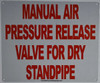 MANUAL AIR PRESSURE RELEASE VALVE FOR DRY STANDPIPE   Fire Dept Sign