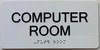 Computer Room  with Raised letters/Image & Grade 2 Braille - Includes Red Adhesive pad for Easy Installation (White) - The sensation line