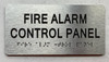 FIRE ALARM CONTROL PANEL  with Raised letters/Image & Grade 2 Braille - Includes Red Adhesive pad for Easy Installation (Brushed Aluminum/silver, Tacticle ) - The park Ave Line