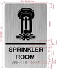 Sign SPRINKLER ROOM  with Raised letters/Image & Grade 2 Braille - Includes Red Adhesive pad for Easy Installation ( Brushed Aluminum/silver, Tacticle ) - The park Ave Line