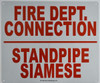 BUILDING SIGNAGE FIRE DEPARTMENT CONNECTION STANDPIPE SIAMESE