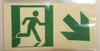 SIGNAGE GLOW IN THE DARK HIGH INTENSITY SELF STICKING PVC GLOW IN THE DARK SAFETY GUIDANCE  - "EXIT" WITH RUNNING MAN AND DOWN RIGHT ARROW (GLOWING EGRESS DIRECTION  GREEN)