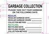 HPD NYC HPD GARBAGE COLLECTION DAYS SIGN