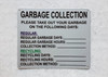 NYC HPD GARBAGE COLLECTION DAYS COMPLIANCE SIGN