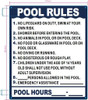 FD POOLS RULES SIGN WITH POOL HOURS ON IT