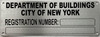 HPD DEPT OF BUILDING SERIAL NUMBER SIGN