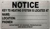 HPD NAME AND LOCATION OF THE PERSON WITH THE KEY TO THE BOILER SIGN