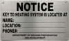 FD HPD NAME AND LOCATION OF THE PERSON WITH THE KEY TO THE BOILER SIGN