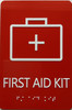 FIRST AID KIT SAFETY SIGN WITH RAISED LETTERS