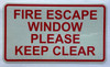 FIRE ESCAPE WINDOW PLEASE KEEP CLEAR STICKER/DECAL