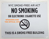 NYC Smoke free Act Sign "No Smoking or Electric cigarette Use" - THIS IS A SMOKE FREE BUILDING ( 8.5x11, White)-El blanco Line