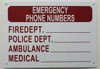 EMERGENCY PHONE NUMBERS  - ALUMINUM  BUILDING SIGN