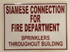 SIAMESE CONNECTION FOR FIRE DEPARTMENT   Compliance sign