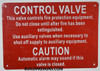 FIRE PROTECTION EQUIPMENT CONTROL VALVE   Compliance sign