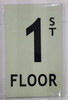 FLOOR NUMBER Sign - 1ST FLOOR Sign - PHOTOLUMINESCENT GLOW IN THE DARK Sign