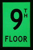 FLOOR NUMBER Signage - 9TH FLOOR Signage - PHOTOLUMINESCENT GLOW IN THE DARK Signage