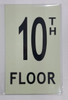 FLOOR NUMBER Signage - 10TH FLOOR Signage - PHOTOLUMINESCENT GLOW IN THE DARK Signage