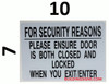 FOR SECURITY REASONS PLEASE ENSURE DOOR IS BOTH CLOSED AND LOCKED HPD SIGN