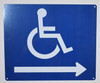 Sign Wheelchair Accessible Symbol  - Right Arrow --The Pour Tous Blue LINE