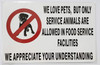 WE Love Pets, BUT ONLY Service Animals are Allowed in Food Service Facilities