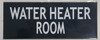 Compliance sign WATER HEATER ROOM  - BLACK