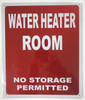 WATER HEATER ROOM SIGNAGE - RED ( Reflective !!! ALUMINUM)