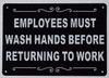 Employees Must WASH Hands Before Returning to Work Sign