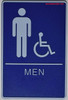 ADA Men Accessible Restroom Sign with Braille and Double Sided Tap -Tactile Signs  The deep Blue ADA line  Braille sign