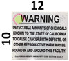 Warning DETECTABLE Amounts of Chemicals Known to The State of California to Cause Cancer  Birth Defects Sign