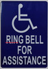 Braille sign ADA-Ring Bell for Assistance with Symbol Sign -The Pour Tous Blue LINE -Tactile Signs